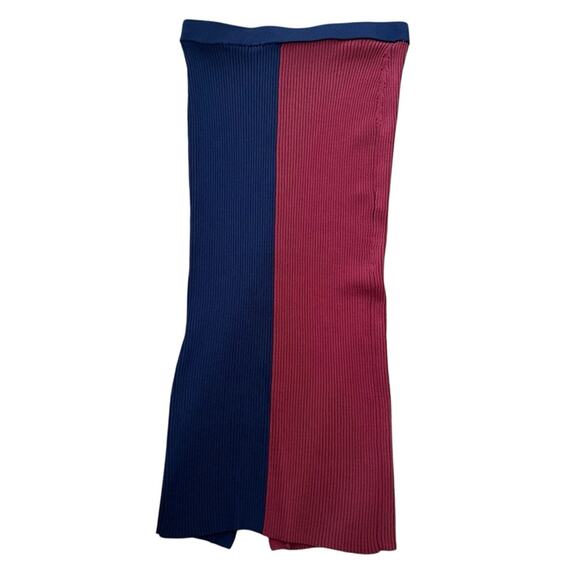 Staud Women’s Elms Color Block Two Tone Navy Bordeaux Knit Button Midi Skirt S - Picture 6 of 11